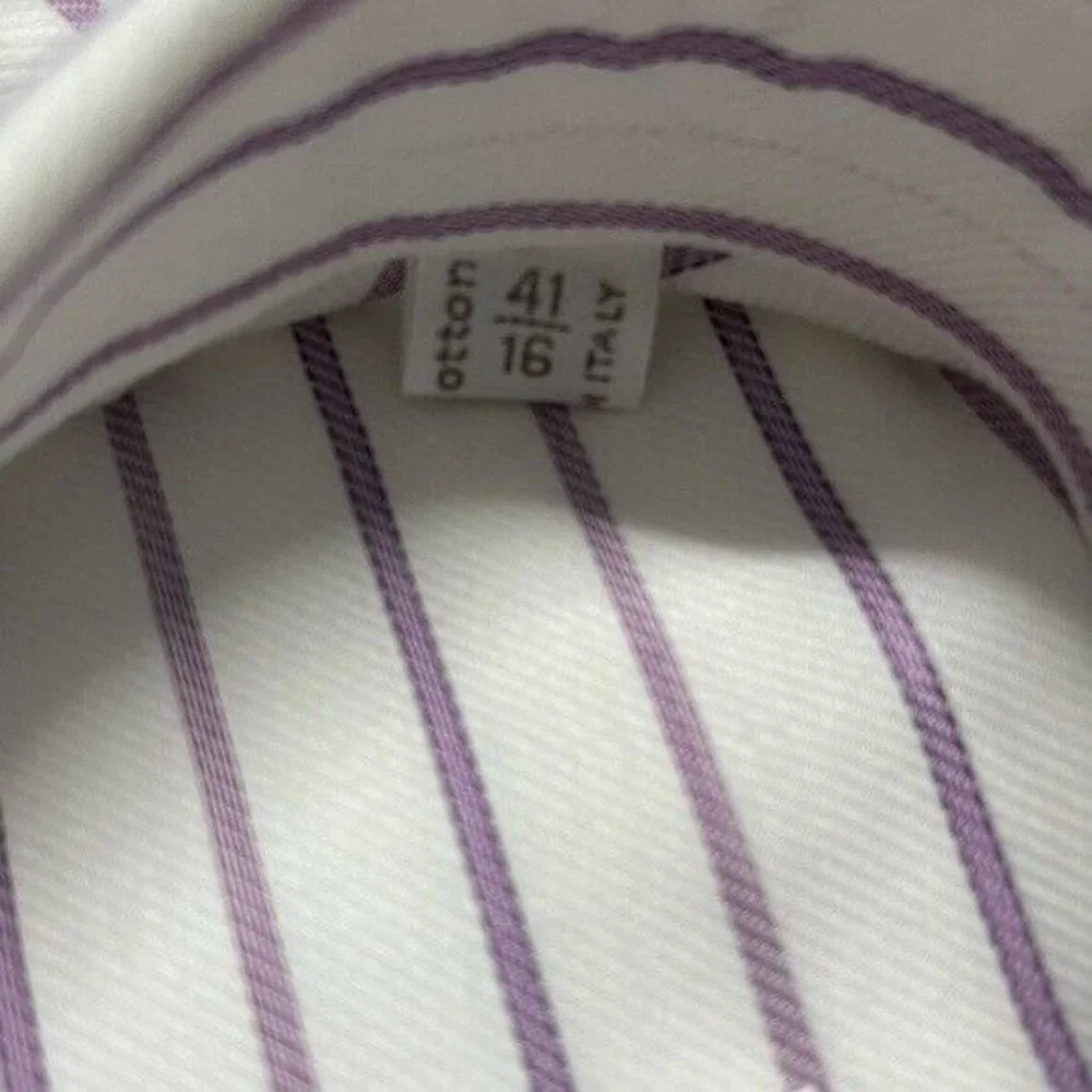 $749 Brioni Italy 16 / 41 Men Lavender White Long-Sleeve Button Top Dress Shirt - Picture 1 of 7